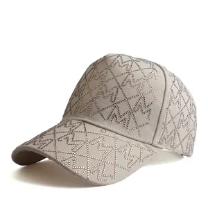 Women's Fashion Rhinestone Baseball Cap Letter M Monogram Adjustable Cotton Sun Hat For Outdoor Travel Casual Luxury