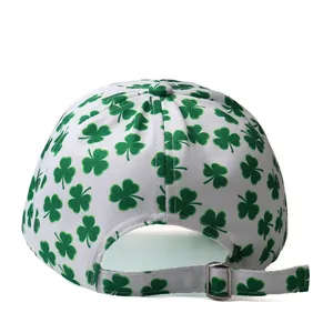 Fashionable baseball cap with green shamrock print and adjustable back buckle strap