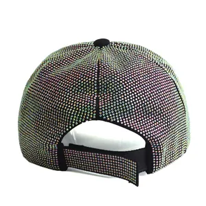 Sparkly rhinestone baseball cap with colorful iridescent crystals and adjustable strap