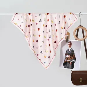 Women's Elegant Floral Print Satin Square Scarf Lightweight Neck Scarf Versatile Hair Scarf Decorative Wrap For Daily Party
