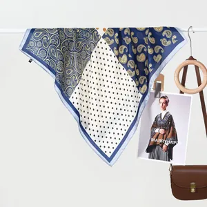 Vintage Satin Square Scarf For Women Paisley Polka Dot Pattern Neck Scarf Silk Feel Head Scarf Wrap Accessory Hair Bandana