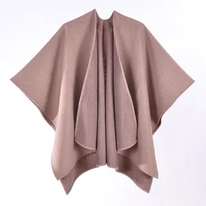 Women French Style Thickened Warm Poncho Shawl Viscose Polyester Polyamide Blend Loose Soft Winter Wrap Cape Solid Color