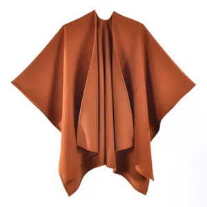 French style thick caramel woolen shawl cape coat for women in a loose fit
