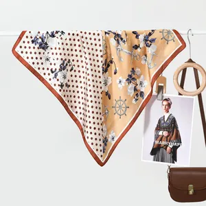 Women Satin Square Scarf Vintage Polka Dot Floral Spliced Print Neck Scarf Fashionable Soft Head Scarf Hair Band Accessory