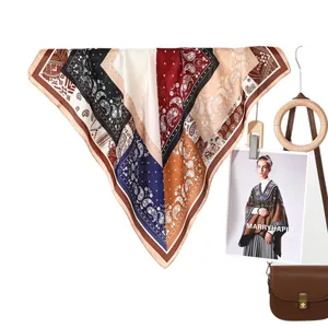 Classic paisley silk scarf for women featuring vintage geometric patterns and satin finish