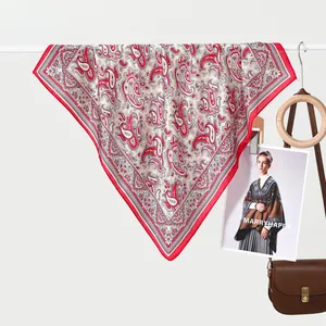 Elegant Square Satin Scarf For Women Vintage Paisley Pattern Silk-Like Smooth Fashion Neck Kerchief Head Scarf Accessories