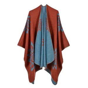 Châle réversible pour femme avec motif floral ethnique pour chaleur et style hivernal