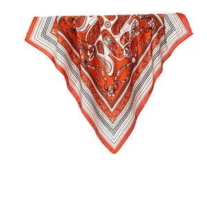 Vintage floral geometric silk square scarf in classic red and white equestrian pattern