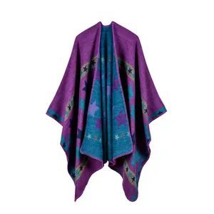 Detail of contrast star pattern and fine edge stitching on thick cashmere-feel shawl