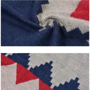 Extra thick Aztec geometric patterned winter shawl wrap with handmade stitched edges