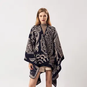 Scialle Poncho da Donna Simil-Cashmere Motivo Paisley Mantella Invernale Calda Ispessita Jacquard Etnico Sciarpa per Viaggio