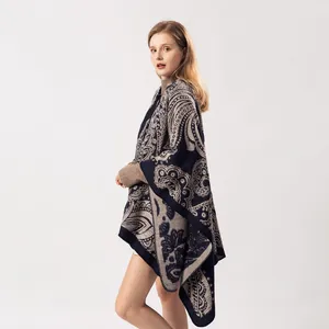 Sciarpa in cashmere da donna con motivo paisley blu navy e grigio stile retrò