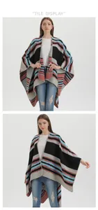 Detail showing the colorful striped pattern and lock-edge craft of the knit shawl
