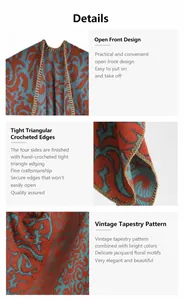 Detail of vintage jacquard shawl featuring split design and decorative triangle needle stitching