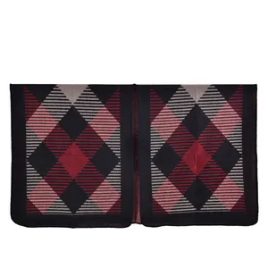 Détail de la texture tricotée et du motif géométrique sur ce châle automne hiver