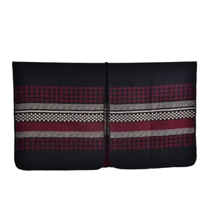 Châle en tricot vintage avec motif pied-de-poule et rayures dans des tons chauds d'automne