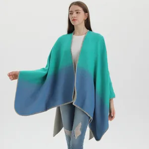 Women Gradient Knit Shawl Wrap Poncho Casual Open Front Soft Autumn Winter Cape Coat Multi Color Travel Blanket Scarf