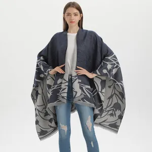 Vintage double-sided cashmere shawl with floral pattern and tassel hem for women