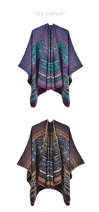 Flat lay of knit shawls showing geometric ethnic patterns and edge stitching details