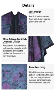 Detailansicht des chinesischen Jacquard-Stralschals mit Schlitz-Ausschnitt und handgenähten Kanten