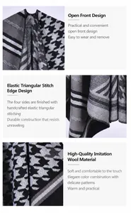 Detail eines hochwertigen Kaschmir-Imitat-Ponchos mit Hahnentrittmuster und Schlitz vorne