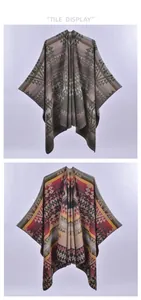 Detailed tile display of split shawls featuring exotic geometric and tribal patterns