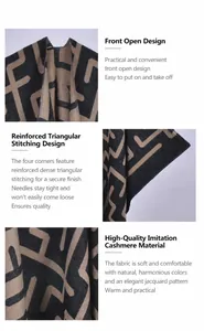 Detail of double-sided cashmere shawl with geometric patterns and reinforced triangle stitching