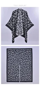 Detail view of double-sided knit shawl with geometric pattern and flat tile display