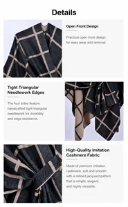 Detail view of plaid shawl featuring imitation cashmere fabric and handmade triangle stitching