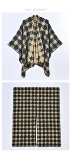 Detail view of vintage geometric star pattern on soft cashmere-like knitted cape