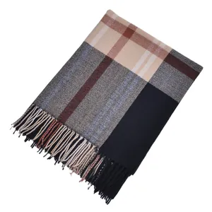 Classic plaid checkered tassel scarf in black brown and grey soft winter cashmere feel