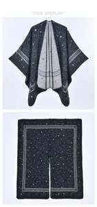Detail of knitted starry night shawl with geometric border and grey inner lining display