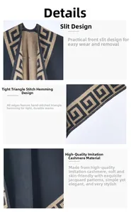 Détail du châle double face en imitation cachemire avec jacquard et points de feston