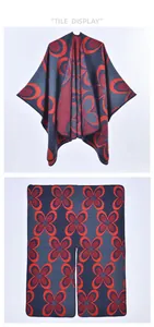 Flat display showing the floral jacquard texture and thick knit fabric of the shawl