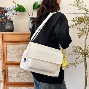 Bolso bandolera de nailon blanco roto de gran capacidad con correa ajustable y girasol