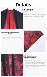 Detail of red and black jacquard shawl showing high-quality triangular stitch edge finish
