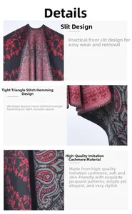 Close-up of retro floral paisley pashmina shawl with premium reinforced stitching