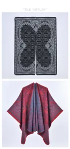 Detail of paisley pattern knit shawls showing fine edge stitching and soft texture
