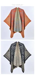 Detailed tile display of paisley pattern cashmere-like pashmina shawls with fringed edges
