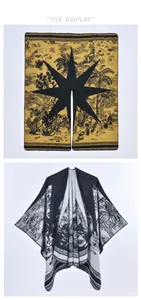 Detailed comparison of tile display and natural drape of thick cashmere-like travel poncho