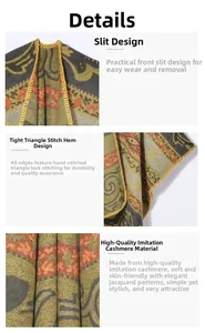 Detail view of retro jacquard cape showing split design and lockstitch edges