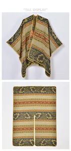 Detailed tile display of ethnic knit poncho with vintage floral and geometric patterns