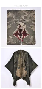 Detalle de chal de punto estilo chino con carpas koi y motivos de nubes tradicionales