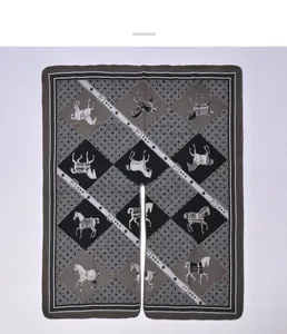 Detailed pattern of knitted shawl with vintage horse motifs and geometric jacquard texture