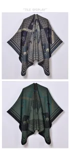Detailed knit texture and jacquard horse pattern on these vintage style ponchos