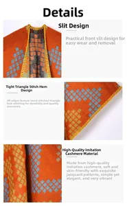 Macro detail of faux cashmere poncho showing geometric jacquard and reinforced stitching