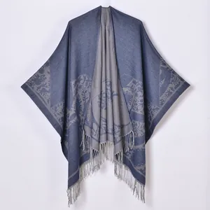 Pastoral style women travel shawl with vintage jacquard floral pattern and elegant tassels