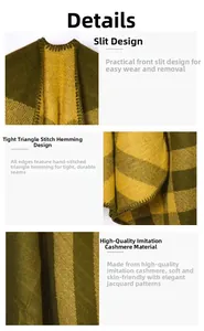 Close-up of split design and tight triangle stitch edging on faux cashmere shawl