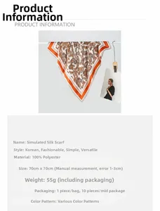 Détail d'un foulard en polyester imitation soie 70x70cm avec motif paisley orange