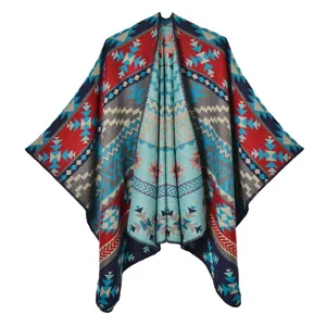 Chal de punto bohemio para mujer con patrones geométricos y diseño étnico colorido